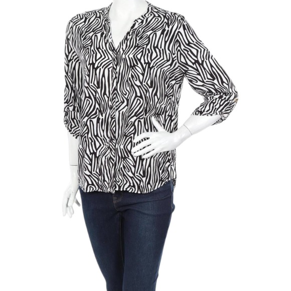 Cynthia Rowley Tops - Cynthia Rowley 100% Linen Animal Print zebra Tunic Shirt